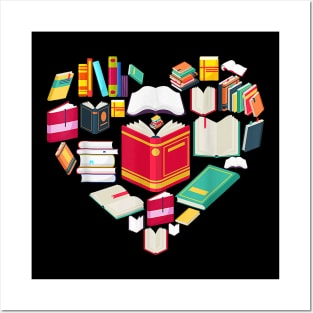 Cute Heart Reading A Book Valentines Day Teacher Book Lovers Posters and Art